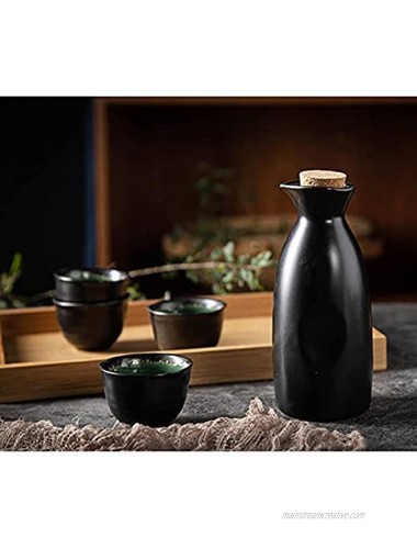 CoreLife Sake Set Traditional 5 pcs Porcelain Ceramic Japanese Sake Sets with Sake Serving Bottle and 4 Sake Cups Turquoise Black