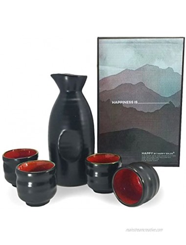 Happy Sales 5 piece Ceramic Sake set Red & Black
