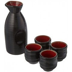Happy Sales 5 piece Ceramic Sake set Red & Black
