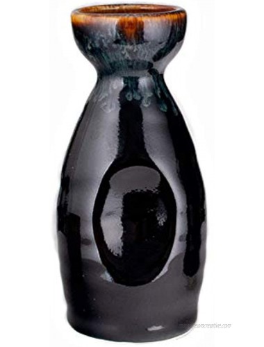 Happy Sales HSSK-TO3WF Japanese Design Ceramic Sake Set Tokkuri 5 fl oz Bottle with Two Sake Ochoko Cups 2 fl oz BlackBrown