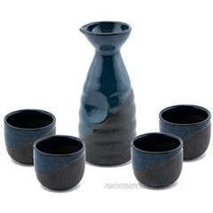Happy Sales HSSS-BLUBLK Perfect 5 pc Japanese Design Ceramic Sake set Blue Black