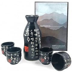Happy Sales HSSS-PMB07 5 Pc Sake set Calligraphy Black & White