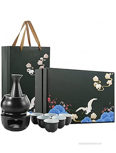 Japanese Sake Set 5.1 Ounce Sake Bottle with 4 Saki Cup Set for Warmer or Cold Japanese Wine with Beautiful Gift Bag and Box