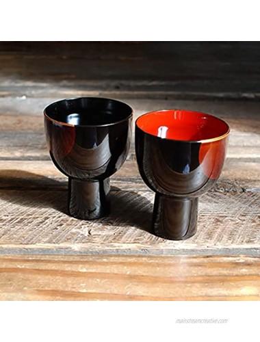 Japanese Traditional Lacquered Sake Cup Set of 2 Byakudan Black & Red Made in Kyoto Japan