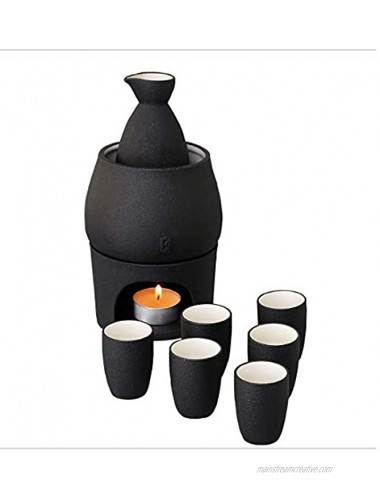Lyty Ceramic Sake Set Cups with Warmer + Sake Saki Drink Storage Gift Box Porcelain Pottery Hot Cold Saki Drink 9pcs Include 1 Stove 1 Warming Bowl 1 Sake Bottle 6 Cup