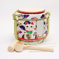 Mini Kagami Biraki Sake-Barrel Set"A beckoning cat is wishing prosperous"