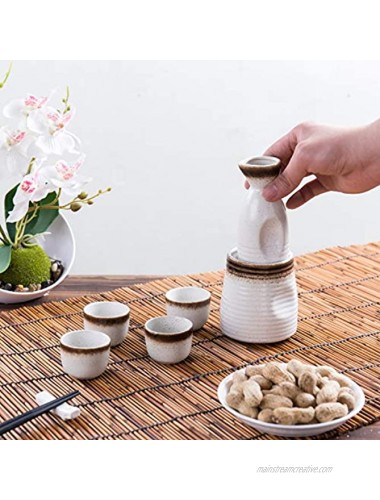 MyGift 6-Piece Cream White Ceramic Japanese Style Hot Sake Set 4 Cups Carafe & Warmer
