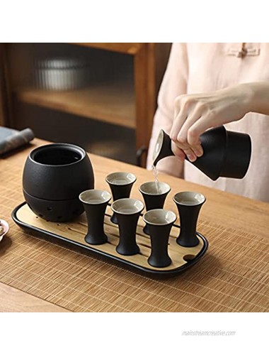 TEANAGOO Traditional Japanese Sake Set Sake Carafe6 Oz with 6 Sake Cups 0.9 Oz for Hot or Cold Japanese Soju Liquor with Serving Bambo Tray Gift Sets 10pcs set. Saki Sets Traditional Carafe Set