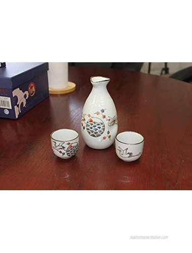 Traditional Japanese Porcelain Sake Set ~ Japanese 4 Cups 1 Decanter Sake Set House warming Gift Birthday Gift Japanese Wine Glass Kitchen Asian White Crane Heron
