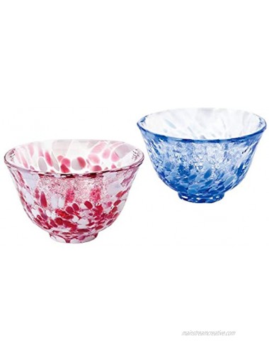 Tsugaru Biidoro Handcrafted Glass Sake Cups Set of 2 Pink and Blue
