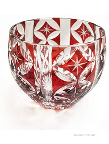 YUME-KIRIKO Cut Glass Traditional Design Japanese SAKE Cup. Cool Japan SAKE Drinkware. Luxury and SAKE Cup. Red