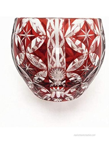 YUME-KIRIKO Cut Glass Traditional Design Japanese SAKE Cup. Cool Japan SAKE Drinkware. Luxury and SAKE Cup. Red