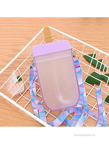 Cute Water Bottles with Straw Popsicle Drink Water Bottles with Adjustable Shoulder Strap for Teen Girls Portable Leakproof Hydroflask Kids for Outdoor Camping Travel Hike Sports 10 oz Purple