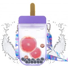 Cute Water Bottles with Straw Popsicle Drink Water Bottles with Adjustable Shoulder Strap for Teen Girls Portable Leakproof Hydroflask Kids for Outdoor Camping Travel Hike Sports 10 oz Purple