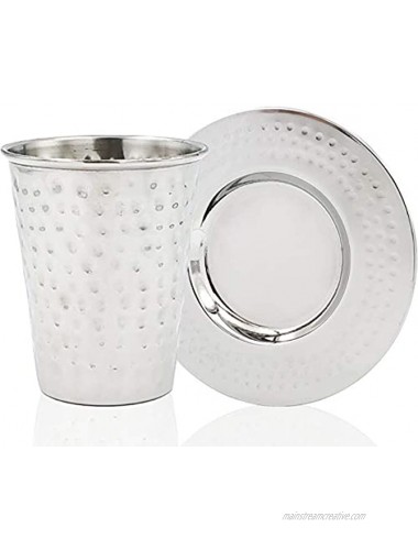 Kiddush Cup Stainless Steel with Matching Saucer For Shabbos Holidays and Havdalah Non Tarnish Judaica Battered Kiddush Cup & Matching Saucer