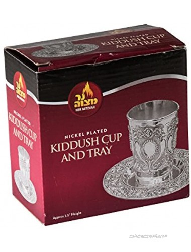Ner Mitzvah Kiddush Cup and Tray Premium Quality Nickel Plated Wine Cup For Shabbat and Havdalah Judaica Shabbos and Holiday Gift