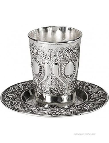 Ner Mitzvah Kiddush Cup and Tray Premium Quality Nickel Plated Wine Cup For Shabbat and Havdalah Judaica Shabbos and Holiday Gift