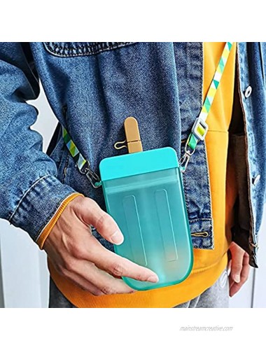 ORIJOYNA 10oz Cute Water Bottles with Straws Popsicle Modelling Kids Water Bottle BPA Free Plastic Tumbler with Shoulder Straps Easy Carry Kawaii Transparent for Kids & Adults Blue