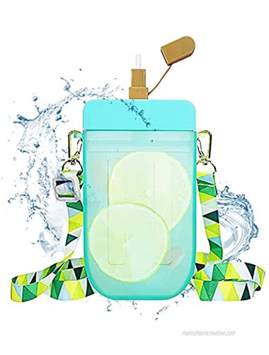 ORIJOYNA 10oz Cute Water Bottles with Straws Popsicle Modelling Kids Water Bottle BPA Free Plastic Tumbler with Shoulder Straps Easy Carry Kawaii Transparent for Kids & Adults Blue