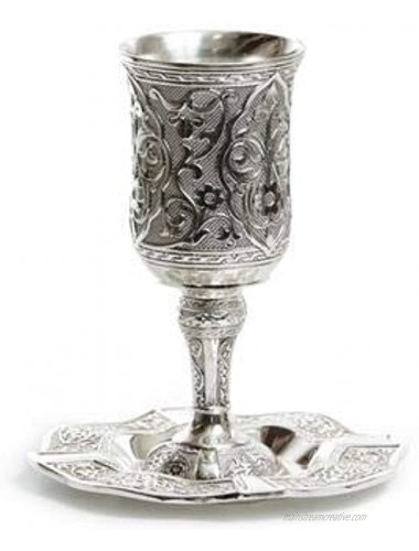 Stemmed Silverplated Kiddush Cup Antique Design