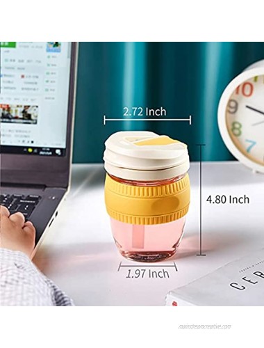 DOPUDO RAINBOW Reusable Portable Glass Coffee Cup 12oz Mug with Heat-resistant Band Leak-proof Lid with Straw Water Tumbler To Go for Travel Suitable for Driving