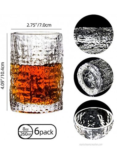 Drinking Glasses Set of 6 Vintage Juice Glasses Set Ideal for Water Cocktails Ice Tea Beer Clear Glassware Cup 8.5 Ounce