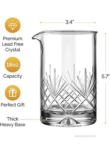 MOFADO Crystal Cocktail Mixing Glass 18oz 550ml Thick Weighted Bottom Premium Seamless Design Professional Quality