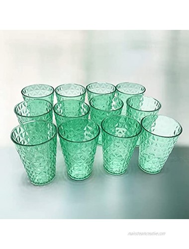 Plasvale Set of 12 Durable Plastic Tumbler Glasses 11.83 fl oz – Perfect Drinkware for Lemonade Soda Iced Tea Sangria water – Dishwasher Safe – BPA Free Green