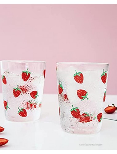 Sizikato Set of 2 Clear Glass Tumbler 11 Oz Iced Tea Glass Cute Strawberry Pattern