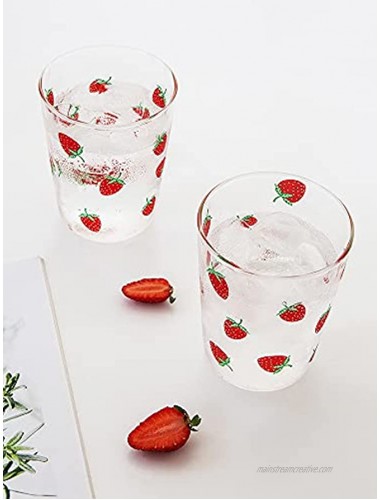 Sizikato Set of 2 Clear Glass Tumbler 11 Oz Iced Tea Glass Cute Strawberry Pattern