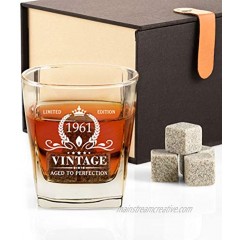 60th Birthday Gifts for Men Vintage 1961 Whiskey Glass and Stones Funny 60 Birthday Gift for Dad Husband Brother 60th Anniversary Present Idea for Him 60 Year Old Bday Decorations Party Favors