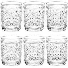 Bekith 6 Pack Drinking Glasses 9.5 oz Romantic Water Glasses Tumblers Heavy Duty Vintage Glassware Set for Whisky, Juice Beverages Beer Cocktail