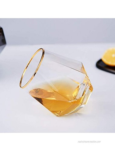 Diamond Whiskey Glasses 4 PCS Rocks Glasses Gold Banded Cocktail Drinkware for Rum Scotch or Wine Glasses Tumblers Old Fashion Elegant Glass Unique Christmas New year Father's Day Gifts Clear