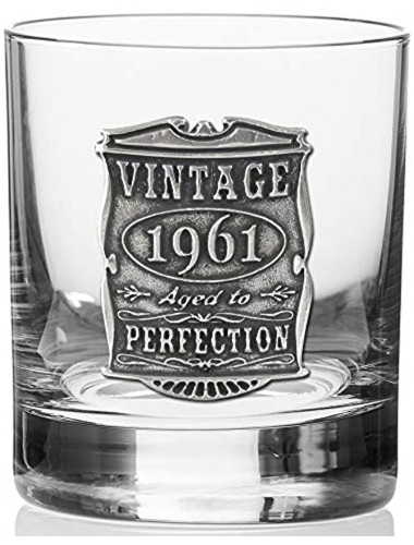 English Pewter Company Vintage Years 1961 60th Birthday or Anniversary Old Fashioned Whisky Rocks Glass Tumbler Unique Gift Idea For Men [VIN002]