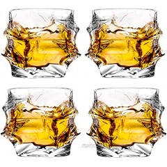 GLASKEY Unique Cognac Glasses 12 oz Hand Blown Crystal Whiskey Glasses Set of 4 Heavy Thick Bottom Bar Glasses for Scotch Bourbon Rum Gin Water Cocktail 4 Pack Clear