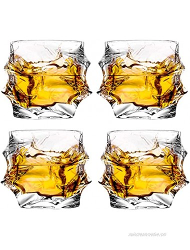 GLASKEY Unique Cognac Glasses 12 oz Hand Blown Crystal Whiskey Glasses Set of 4 Heavy Thick Bottom Bar Glasses for Scotch Bourbon Rum Gin Water Cocktail 4 Pack Clear