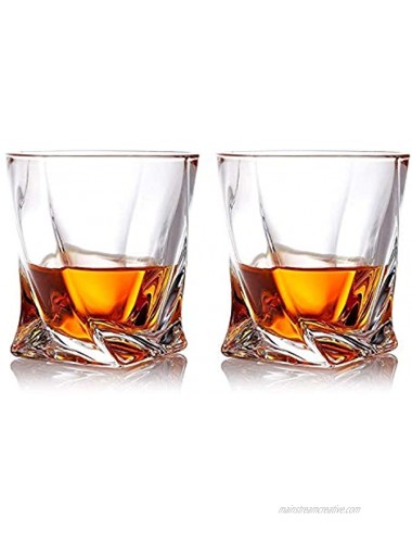 Gmark Twist Design Whiskey Glasses 10oz Set of 2 with 4 Granite Chilling Whisky Rocks Scotch Glasses Old Fashioned Whiskey Tumblers Gift Pack. Lead Free Crystal Clarity Glassware for Scotch GM2027