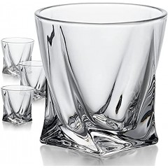 GoodGlassware Swirl Whiskey Glasses Set of 4 10 oz Premium Glass Tumblers with Heavy Base and Unique Curved Design Lead-Free Dishwasher Safe Perfect for Drinking Spirits