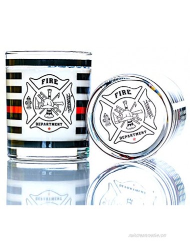 Greenline Goods Thin Red Line Firefighter Whiskey Old Fashioned Glasses Set of 2 10 oz Classic Glass Drinkware with Fire Fighter Flag Graphics -Shows Support for First Responders