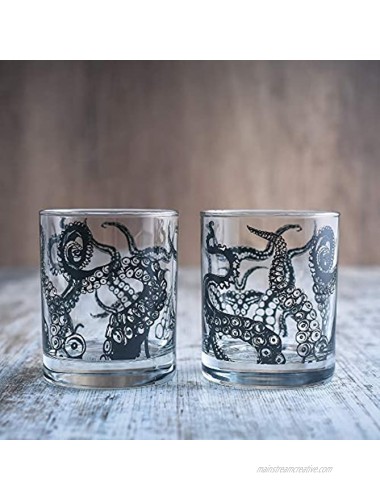 Greenline Goods Whiskey Glasses 10 Oz Tumbler Gift Set – Kraken Whiskey Glasses Set of 2 | Rocks Glass Octopus Decor | Old Fashioned Rocks Glasses