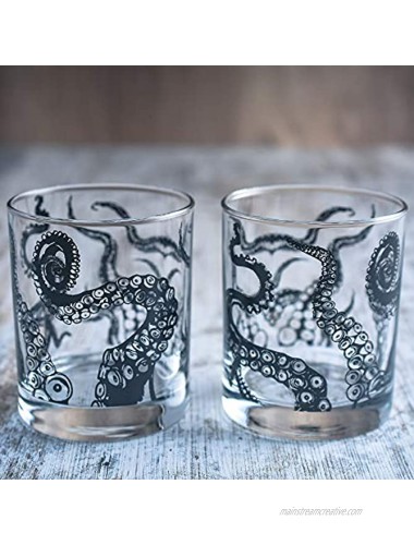 Greenline Goods Whiskey Glasses 10 Oz Tumbler Gift Set – Kraken Whiskey Glasses Set of 2 | Rocks Glass Octopus Decor | Old Fashioned Rocks Glasses