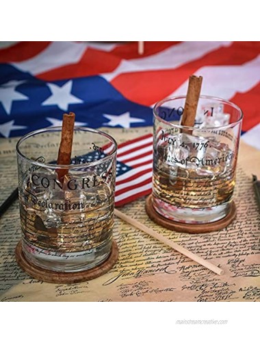 Greenline Goods Whiskey Glasses Declaration of Independence Set of 2 | 10 oz Tumblers American US Patriotic Gift Set | Old Fashioned Cocktail Glasses