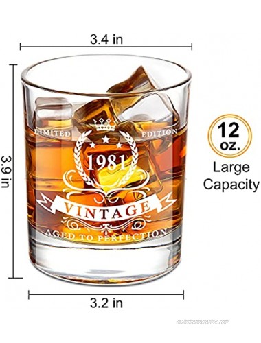 Lighten Life 40th Birthday Gifts for Men,1981 Whiskey Glass in Valued Wooden Box,Bourbon Glass for 40 Years Old Dad,Husband,Friend,40th Birthday Decorations for Men,12 oz Old Fashioned Glass