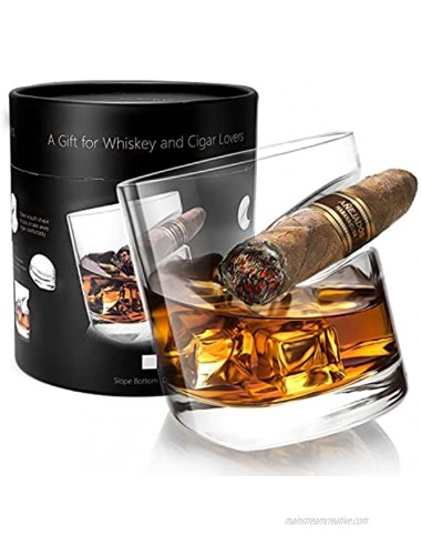 Lighten Life Cigar Glass-Whiskey Glass with Cigar Holder,11 oz Cigar Holder Glass in Elegant Gift Box,Crystal Old Fashioned Whiskey Cigar Glass for Scotch Bourbon,Whisky Glass Tumbler for Men
