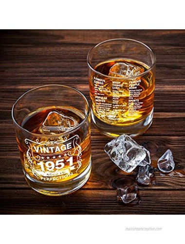Old Fashioned Glasses-1951-Vintage 1951 Old Time Information 10.25oz Whiskey Rocks Glass -70th Birthday Aged to Perfection 70 Years Old Gifts Bourbon Scotch Lowball Old Fashioned-1PCS