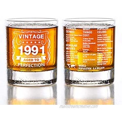Old Fashioned Glasses-1991-Vintage 1991 Old Time Information 10.25oz Whiskey Rocks Glass -30th Birthday Aged to Perfection 30 Years Old Gifts Bourbon Scotch Lowball Old Fashioned-1PCS