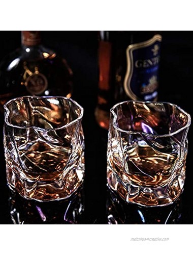 Old Fashioned Whiskey Glasses Set of 2 10 Oz Colorful Rock Glasses with 2 Coasters Thick Twisted Whiskey Tumbler Glass for Scotch Bourbon -Perfect Whiskey Gifts for Him