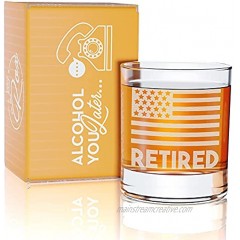 Retirement Gifts For Men and Women Permanently Engraved 11 oz Glass USA Flag Glass Military Retirement Gift Idea- Wish A Happy Retirement for Army Navy Airforce Marines Coast Guard On The Rox