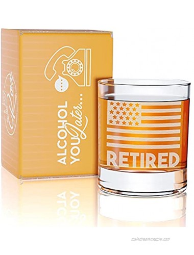 Retirement Gifts For Men and Women Permanently Engraved 11 oz Glass USA Flag Glass Military Retirement Gift Idea- Wish A Happy Retirement for Army Navy Airforce Marines Coast Guard On The Rox