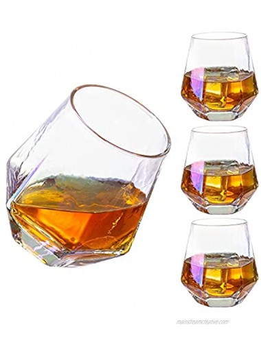 SUNNOW Vastto 10 Ounce Iridescent Diamond Whiskey Glass Cocktail Glass,for Bourbon,Scotch,Cocktail,Irish Whisky,Set of 4 Rainbow-colored